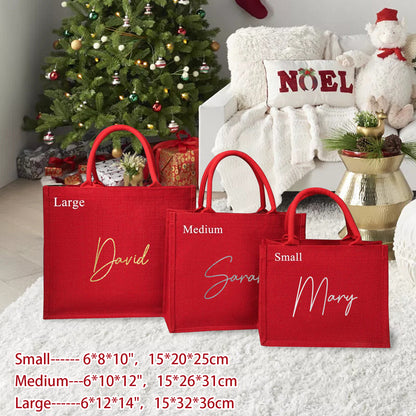 Personalized Red Jute Tote Bag
