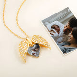 My Guardian Angel Always Close to My Heart - Personalized Sterling Silver Angel Wing Photo Locket Necklace