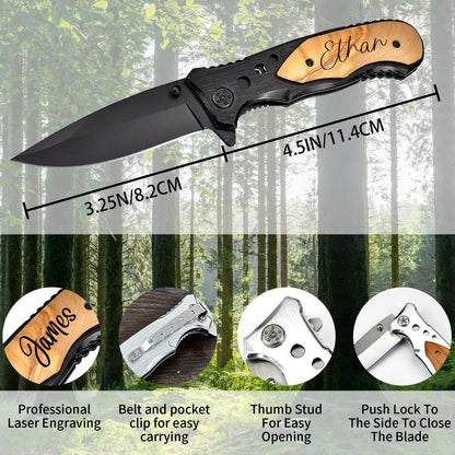 Custom Engraved Wood Handle Pocket Knife