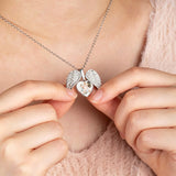 Personalized Sterling Silver Angel Wings Locket Necklace Custom Photo Heart Necklace Memorial Jewelry for Women Gifts for Mom Grandma Wife Girlfriend Mother's Day Anniversary Xmas Gifts