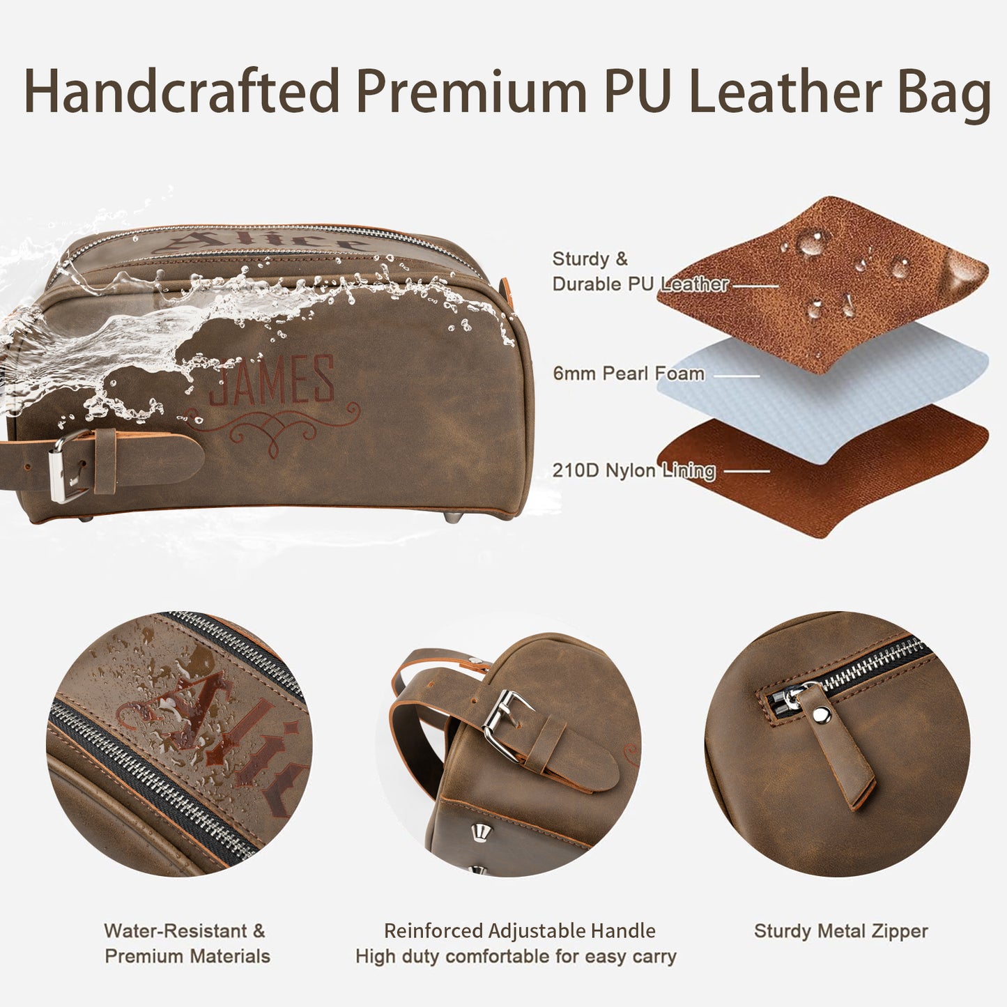 Personalized Thickened Vegan Leather Toiletry Bag