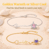 Personalized Sea Turtle Birthstone Anklet with Name Custom Beach Anklet for Women Turtle Jewelry Beach Accessory for Sister Girlfriend Mom Summer Vacation Gift for Birthday Anniversary