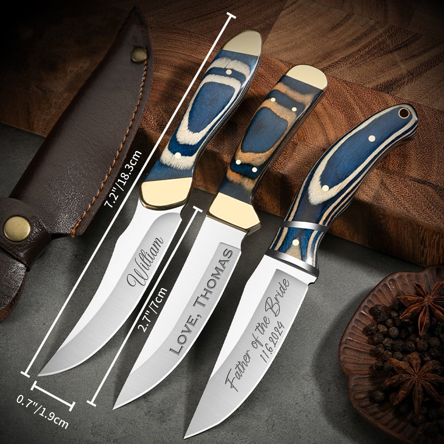 Personalized Straight Knife with PU Leather Sheath