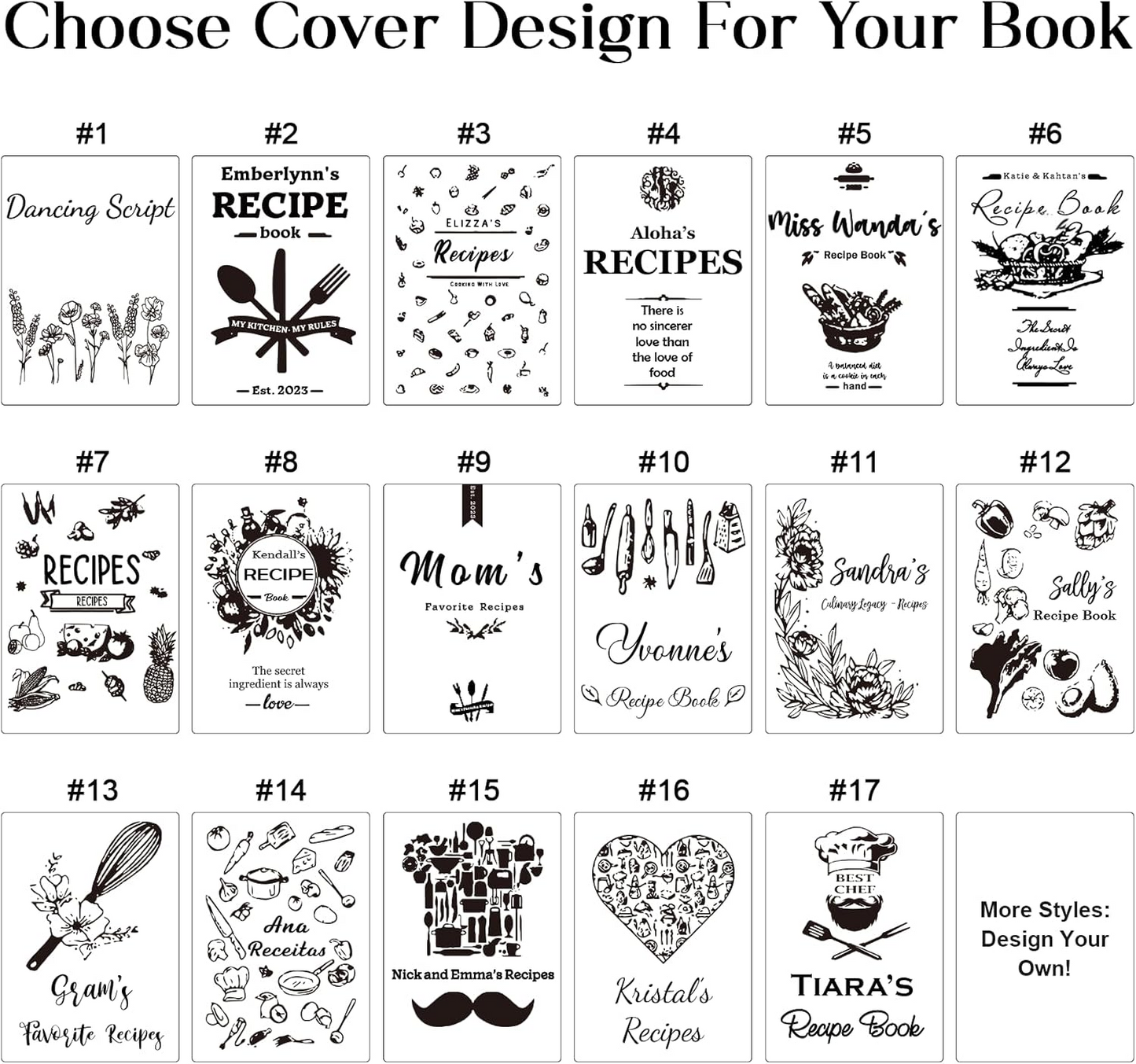 Personalized Recipe Book Handmade Blank Notebook to Write in Your Own Recipes 17 Custom Cover Designs Handcrafted Gift for Mom Dad Husband Wife Grandma Sister Christmas Birthday-XMJ