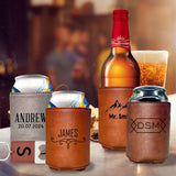 Enfriadores de latas personalizados, Koozies personalizados, Soporte de bebidas de cuero PU