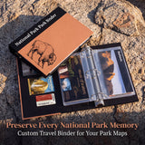 Personalized National Park Map Binder Custom Name and Logo Travel Map Holder PVC Sleeves 3 Ring Binder for Hiking & Road Trips Birthday Gift for National Park Lovers Map Collectors
