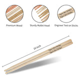 11Personalized Wooden Drumsticks with Leather Case Customized Wood Tip Drum Sticks Laser Engraved Gift for Musicians and Drummers Boyfriend Husband Ideal for Weddings Valentine's Day Groomsmen