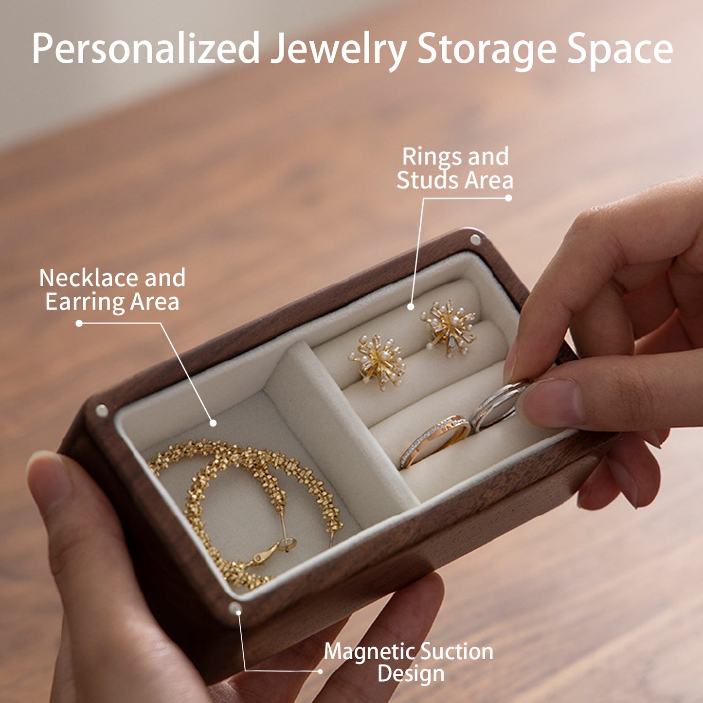 Customized Travel Jewelry Case, w/Name & Birth Flower Month