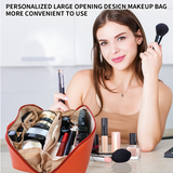Personalized Large Capacity Cosmetic Bag Embroidered Makeup Bag with Name Portable Waterproof PU Leather Makeup Bag with Divider and Handle Travel Makeup Bag Gifts for Women Mom Bridesmaids (Embroidery)