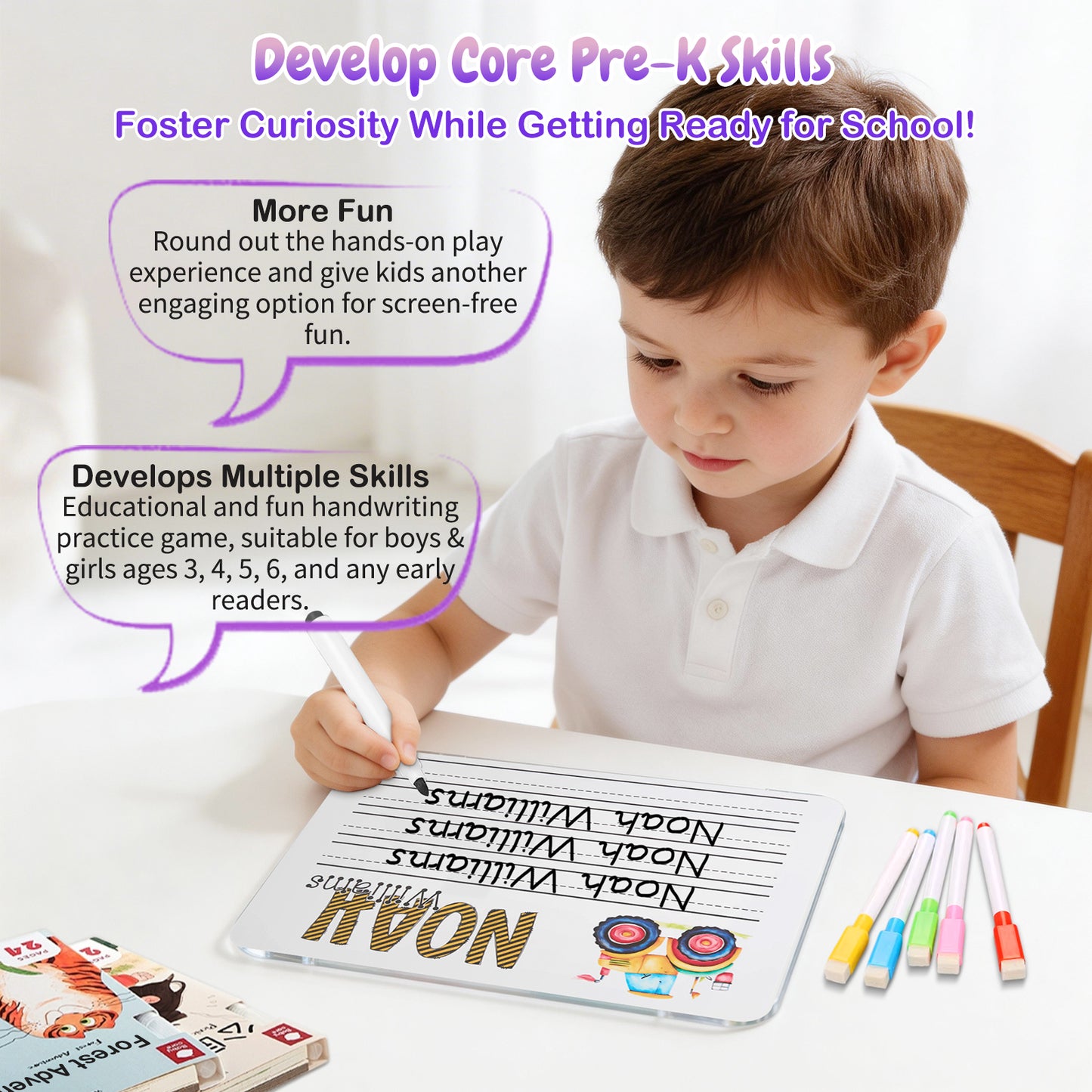 Personalized Name Practicing Board for Kids Cusotm Name Tracing Whiteboard with Dry-Erase Pen Back-to-School Gift for 3 4 5 Years Old Preschoolers Toddler Name Learning Handwriting Practice