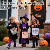 Personalized Halloween Trick or Treat Bags Kids Embroidery Name Candy Bucket Snack Grocery Bags with Handles Reusable Goody Bucket for Kids Halloween Party Favor