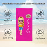 Personalized Beach Towels with Name and Birth Flower Cartoon Women Oversized Beach Towel Travel Beach Towel for Women for Swimming Pool Camping Beach Gifts for Sisters Friends Besties Adult Gift-XMJ