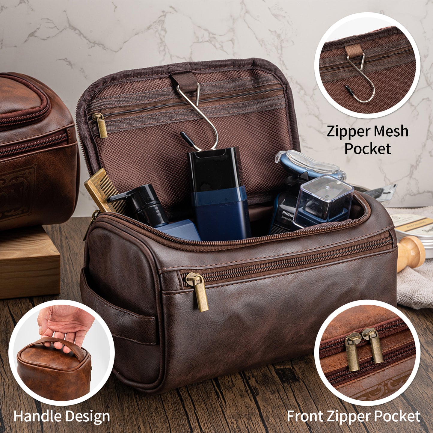 Personalized Men's Leather Toiletry Bag