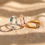 Personalized Sterling  Elegant 1-8 Birthstones Ring with Engraved Text Birthday Mother's Day Gift for Mom Grandma