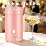 Personalized Crystal Champagne Coupe Glasses Set of 2 Custom Engraved Name Retro Style Cocktail Glass Wedding Toasting Flute Glasses for Groom Bride Anniversary Wedding Engagement Gifts