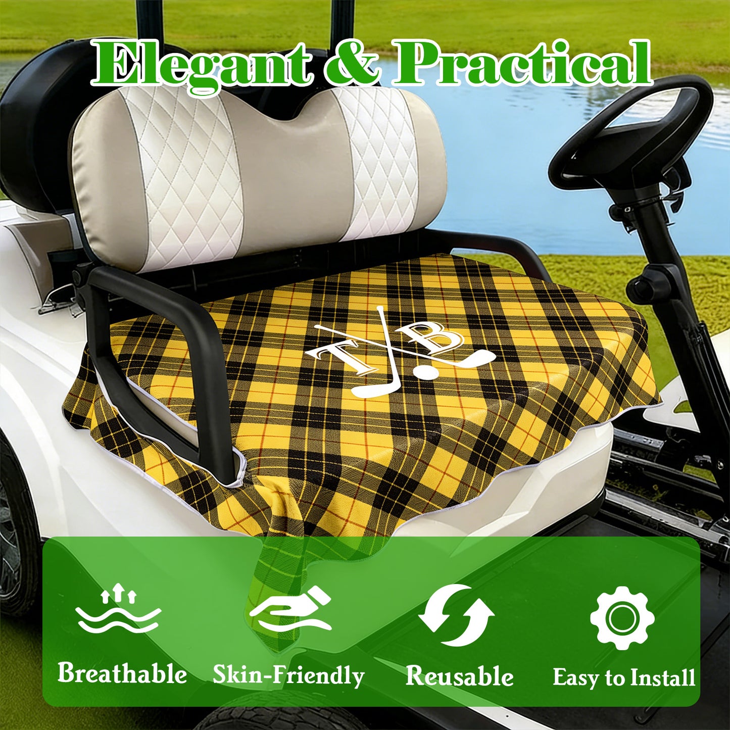 Personalized Golf Cart Seat Cover Custom Name Initial or Logo Golf Course Accessories 51" × 31.5" Universal Fit for 2-Seat Carts Gifts for Golf Enthusiast Dad Husband