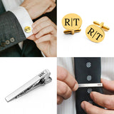 Juego personalizado de alfiler de corbata y gemelos con caja de madera