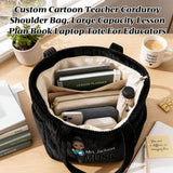 Personalized Corduroy Tote Bag for Teacher Tote Bag with Name & Cartoon Character Large Shoulder Handbags with Zipper Travel College Work Accessory Graduation Birthday Gifts for Teacher