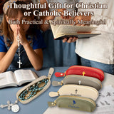 Personalized Genuine Leather Rosary Pouch Cross Print Rosary Bag with Name Mini Coin Purse Portable Rosary Storage Case Gifts for Christians Catholic Religious Baptism Women Family