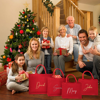 Personalized Red Jute Tote Bag