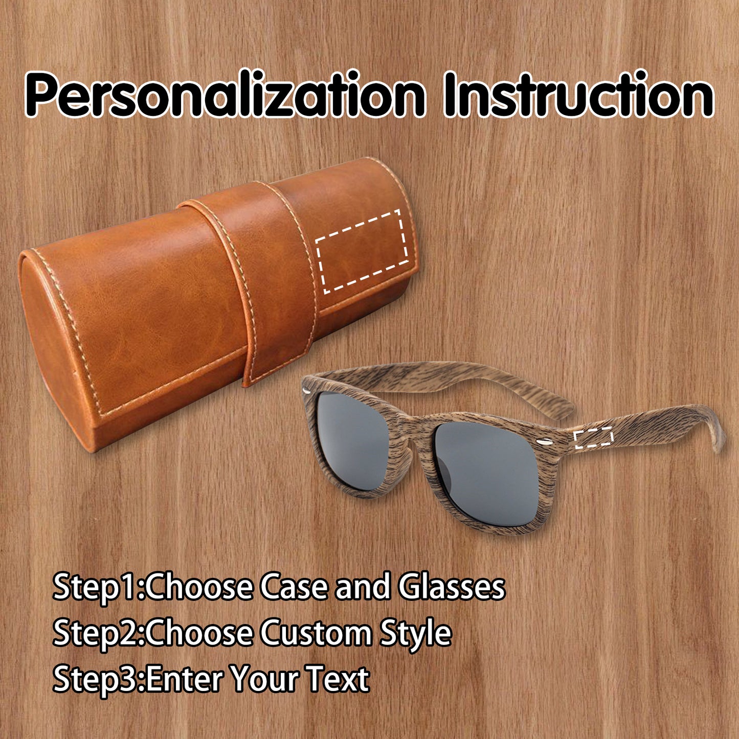 Personalized Wood Grain Sunglasses with Leather Box