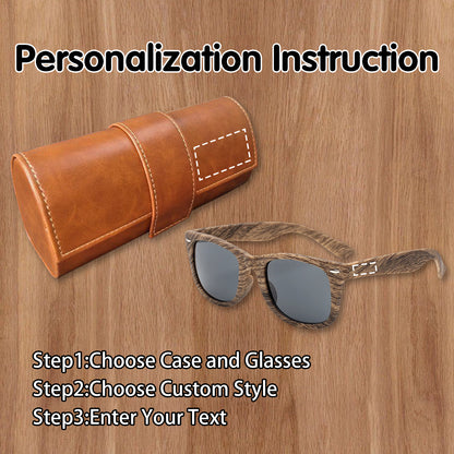 Personalized Wood Grain Sunglasses with Leather Box