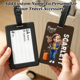 Personalized Travel Luggage Tag, Custom Cartoon Character and Name, Unisex Travel Accessories Essentials, with Blank Insert Card, Birthday Gifts for Men, Women, Family, Friends, Travel Lovers