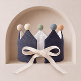 Hand Embroidered Linen Crown for Kids | Personalized Name Crown | Custom First Birthday Keepsake Gift