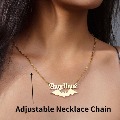 Personalized Old English Bat Name Necklace
