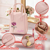 Bolsa de Maquillaje Personalizada con Flor de Nacimiento y Nombre