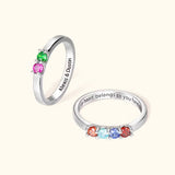 Personalized Sterling  Elegant 1-8 Birthstones Ring with Engraved Text Birthday Mother's Day Gift for Mom Grandma