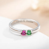 Personalized Sterling  Elegant 1-8 Birthstones Ring with Engraved Text Birthday Mother's Day Gift for Mom Grandma