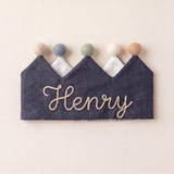 Hand Embroidered Linen Crown for Kids | Personalized Name Crown | Custom First Birthday Keepsake Gift