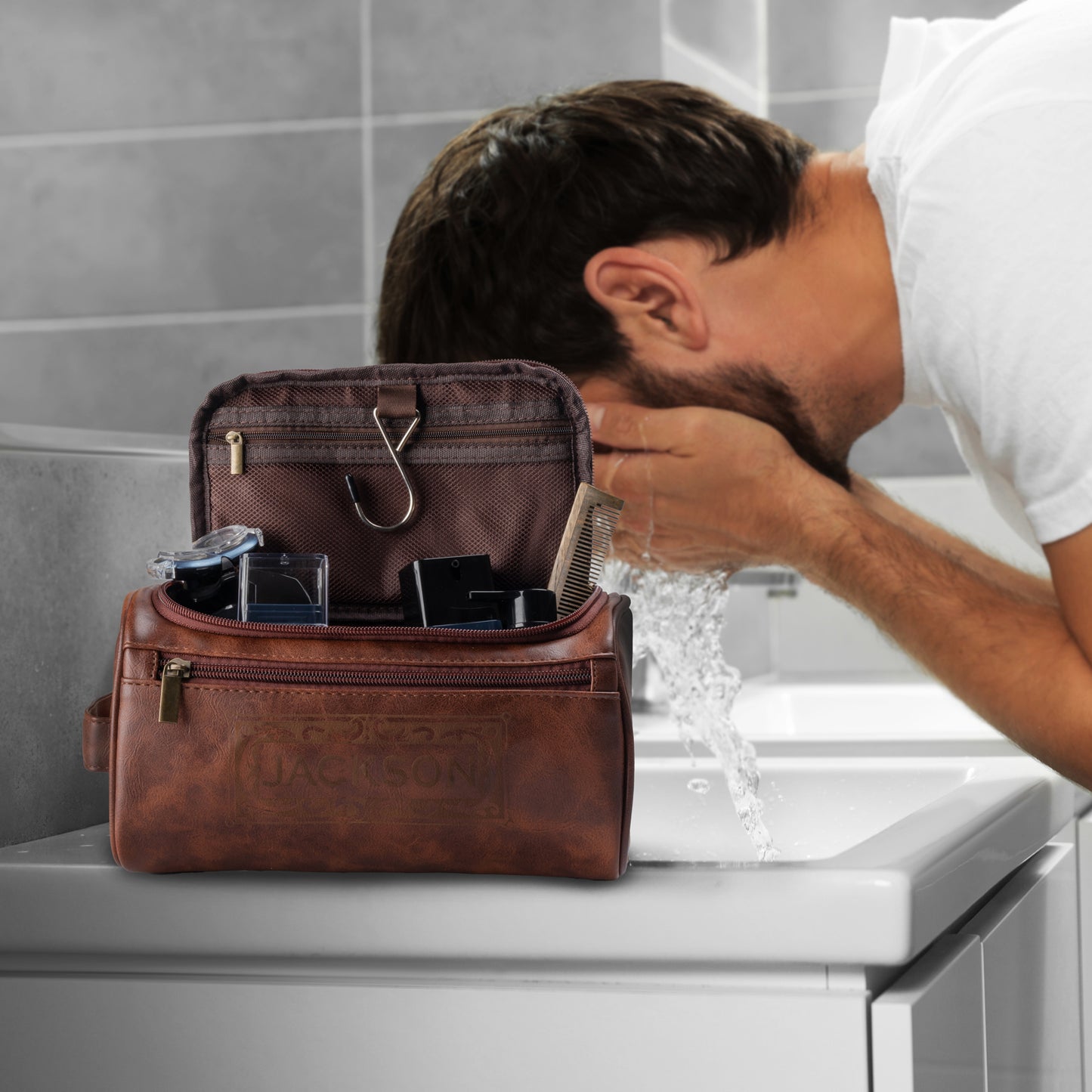Personalized Men's Leather Toiletry Bag
