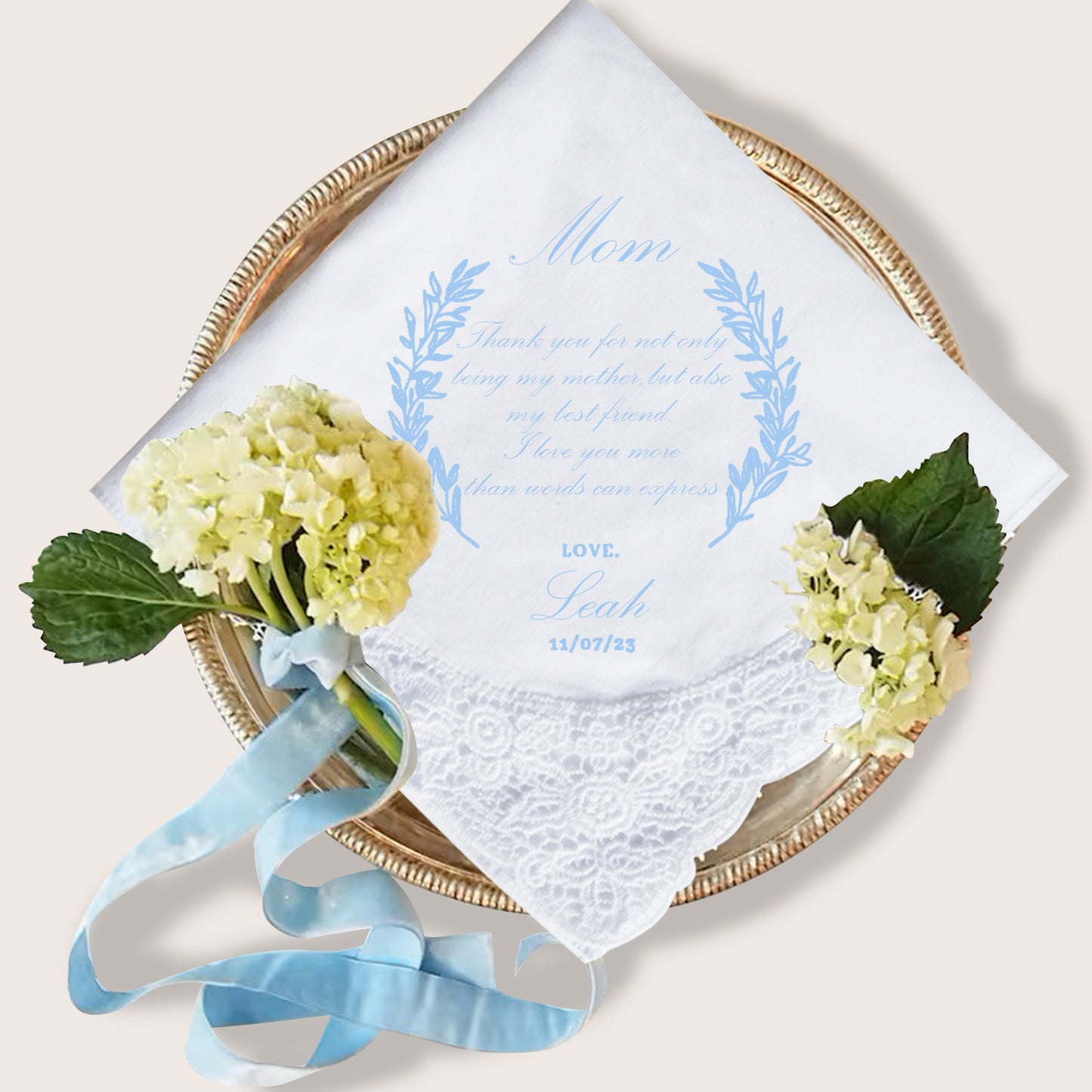 Personalized Flower Embroidered Handkerchief | Customized Cotton Hankies for Women