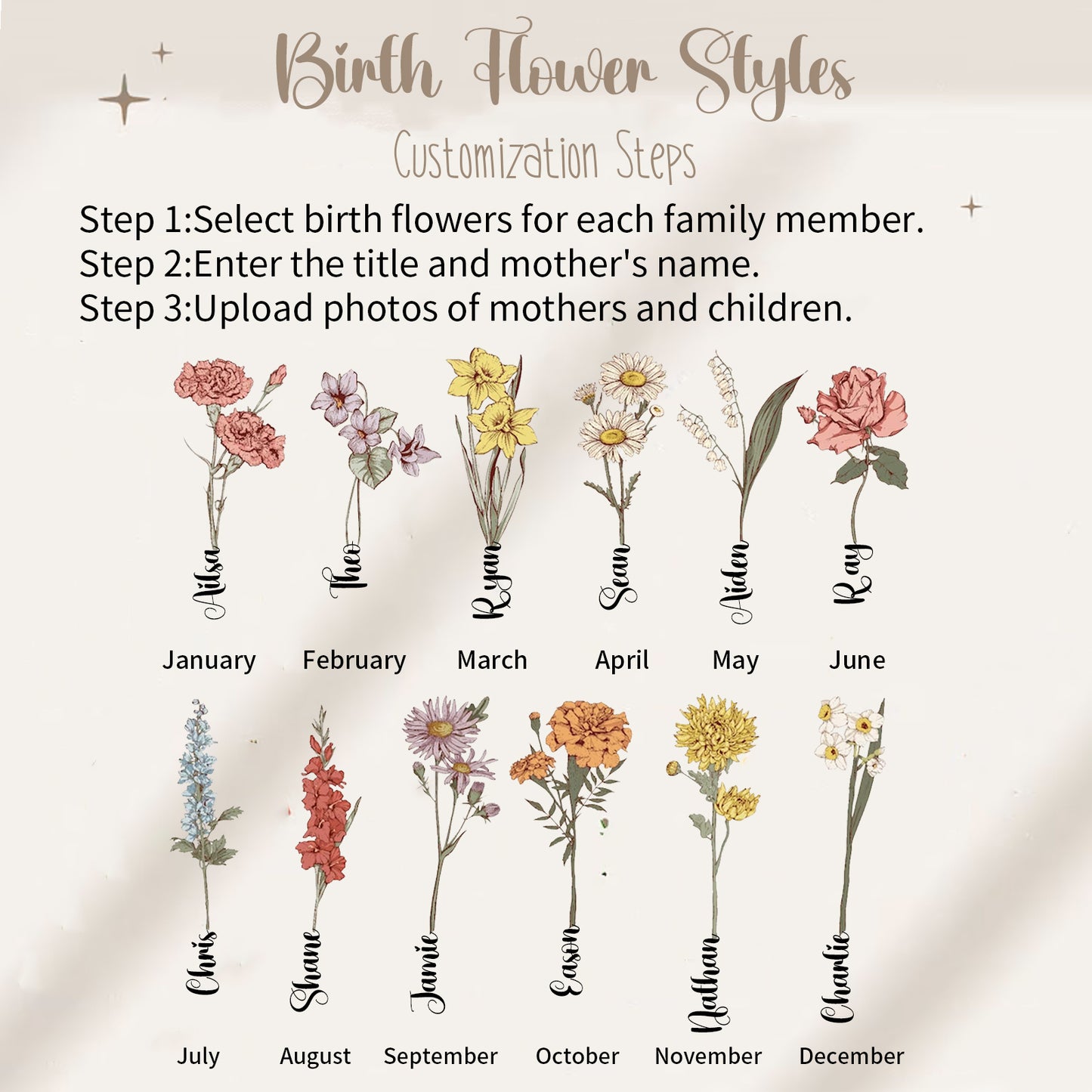 Personalized Photo Night Lights With Birth Flower Images