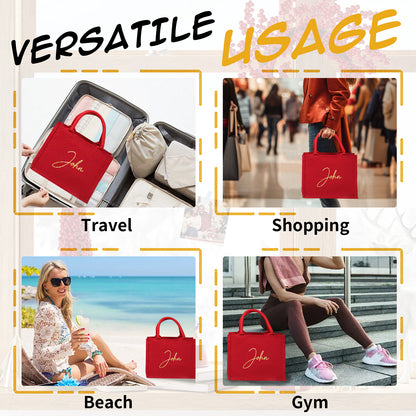 Personalized Red Jute Tote Bag