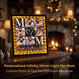 Personalized Photo Mirror Light for Mom 2-in-1 Makeup Mirror & Night Light Family Picture Frame Infinity Mirror Table Night Light Mother's Day Birthday Anniversary Housewarming Xmas Gifts