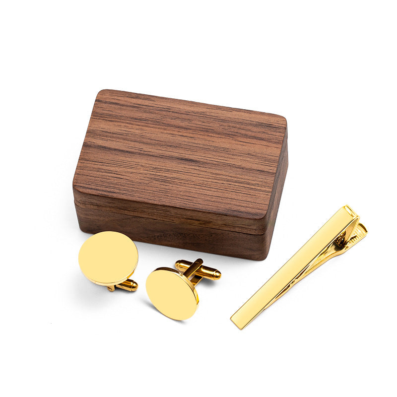 Personalised Tie Clip and Cufflinks Set with Wooden Box
