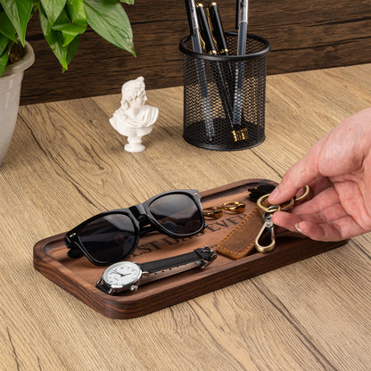 Custom Engraved Wooden Jewelry Tray, Personalized Father's Day Gift for Dad