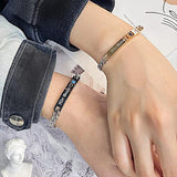 Personalized Matching Bracelets for Couple Engraving Name/Text 2 PCS Set Customized Metal Bracelet for Lover Custom Name Dainty Charm Bracelet for Men, Women Valentines Gift for Her Him Jewelry Set