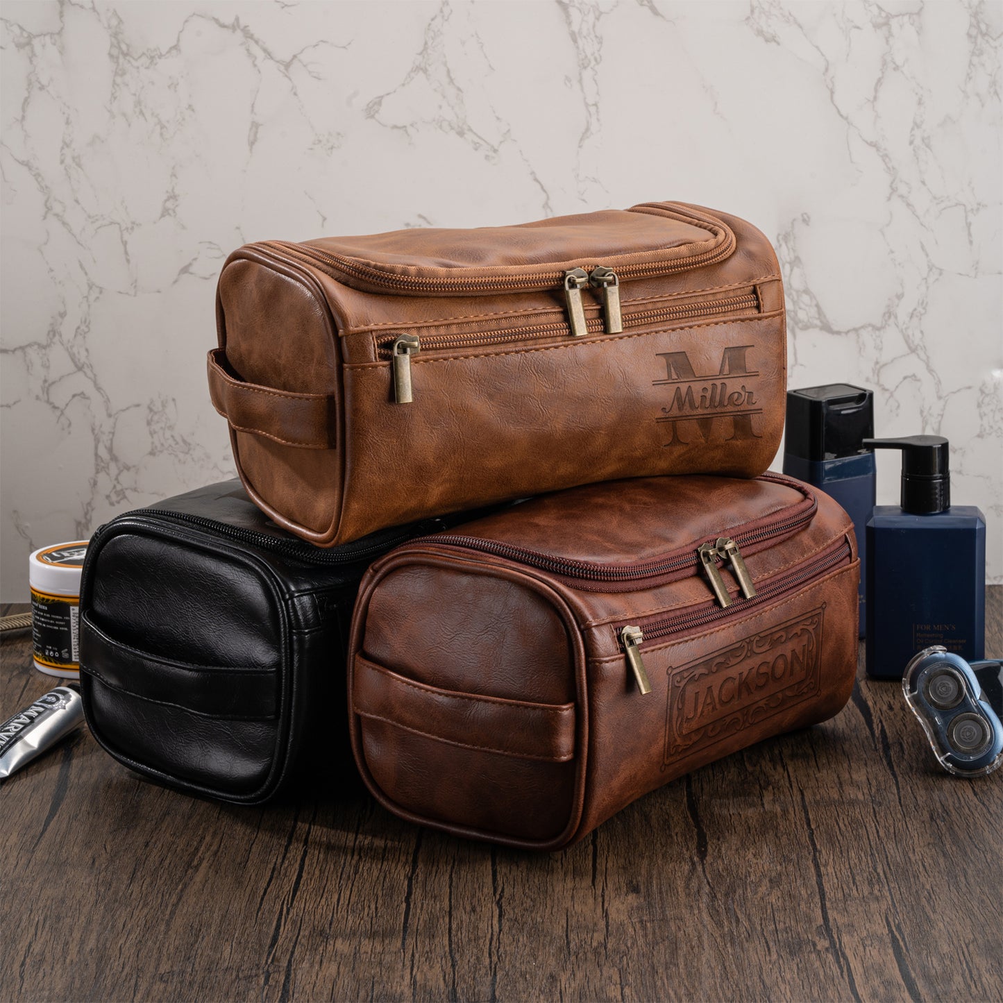 Personalized Men's Leather Toiletry Bag