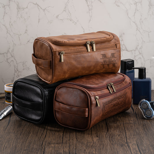 Personalized Men's Leather Toiletry Bag