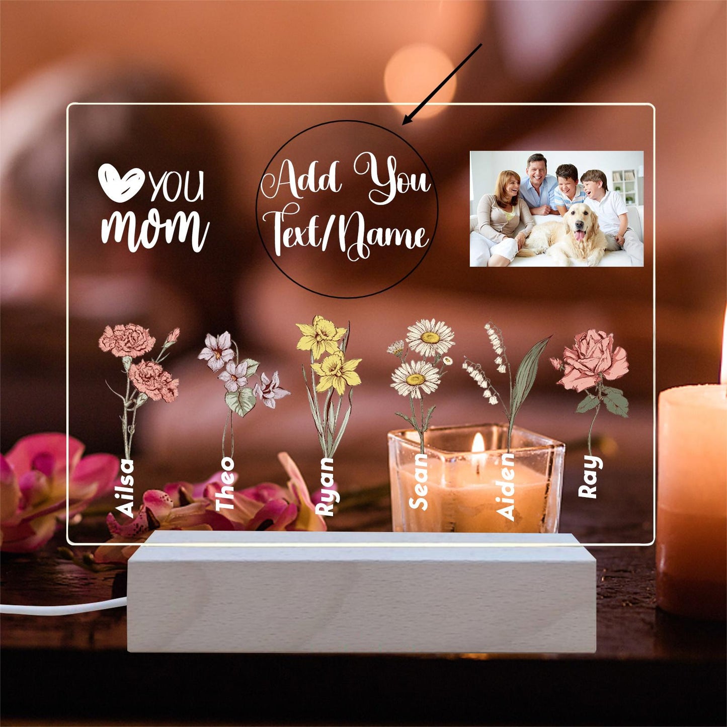 Personalized Photo Night Lights With Birth Flower Images