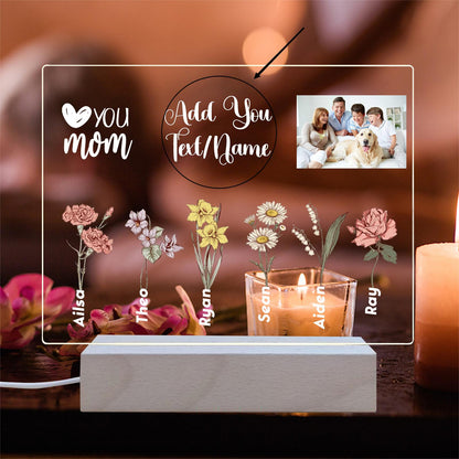 Personalized Photo Night Lights With Birth Flower Images