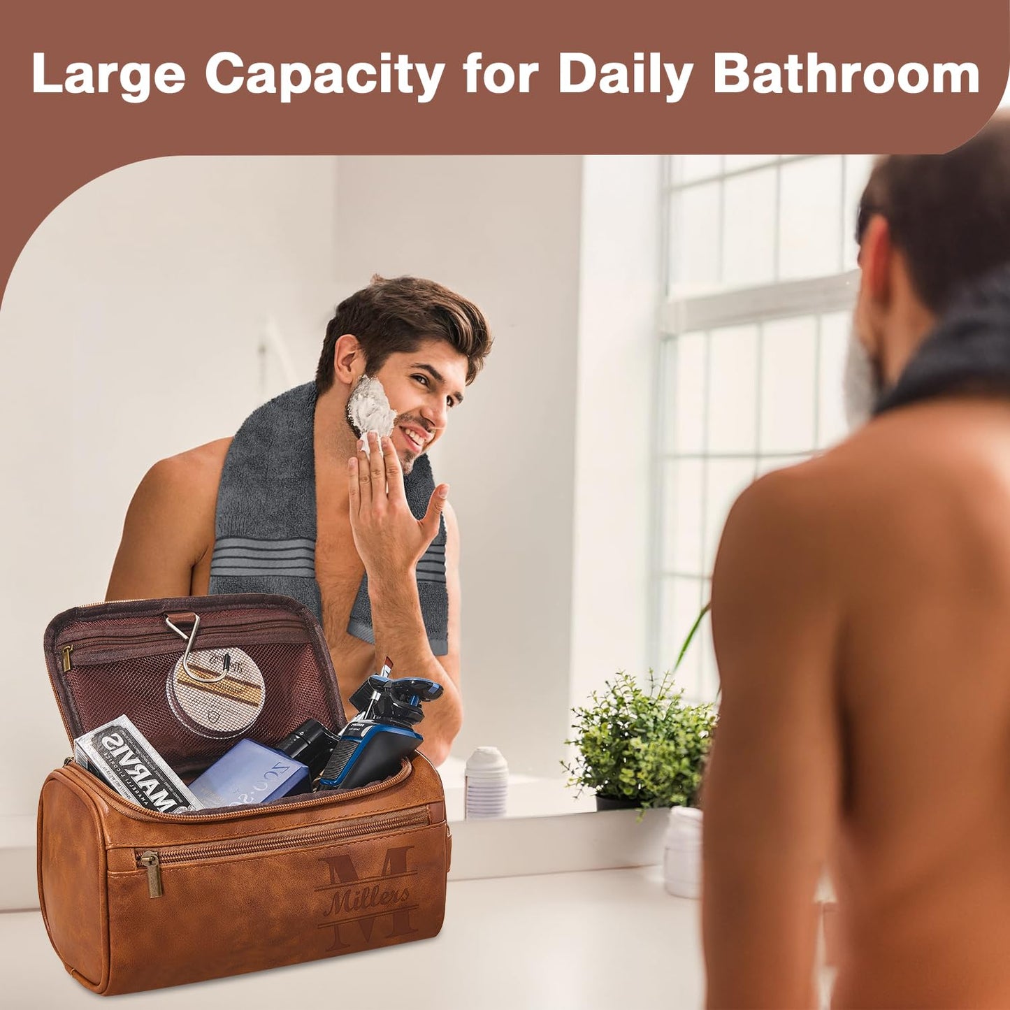 Personalized PU Leather Toiletry Bag For Men with Hook