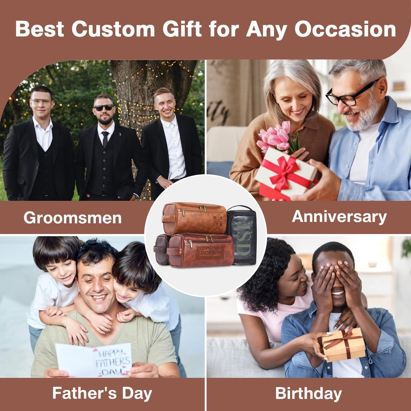 Personalized PU Leather Toiletry Bag For Men with Hook