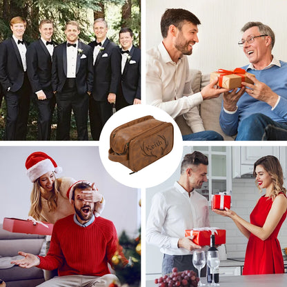 Personalized Men's Leather Toiletry Bag | Customized Dopp Kit for Men