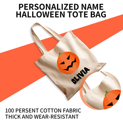 Personalized Halloween Tote Bag with Name, Custom Printed Name Halloween Basket