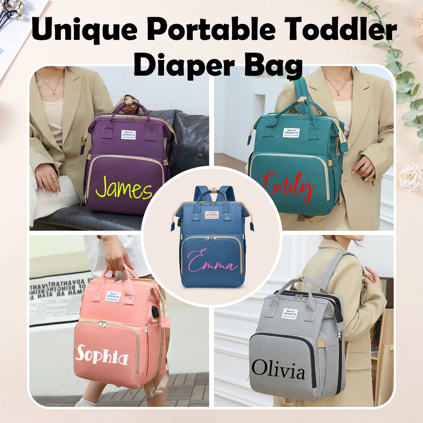 The Ultimate 3-in-1 Personalized Diaper Backpack – Waterproof, Large Capacity & Custom Engraved